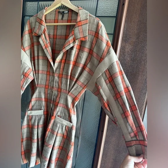 Maje Paris Plaid Shirt Dress – Pleated Wool-Blend Look – Size 36 - Picture 4 of 7